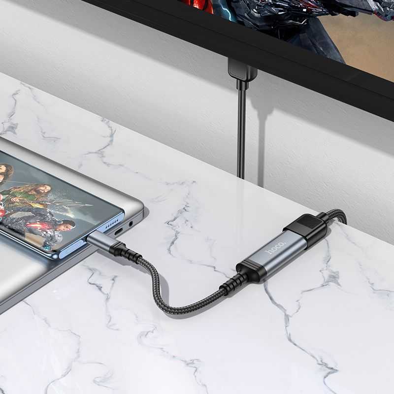 USB C į HDTV konvertavimo kabelis Hoco 4K 30Hz 0,2 m UA43A metalinis pilkas