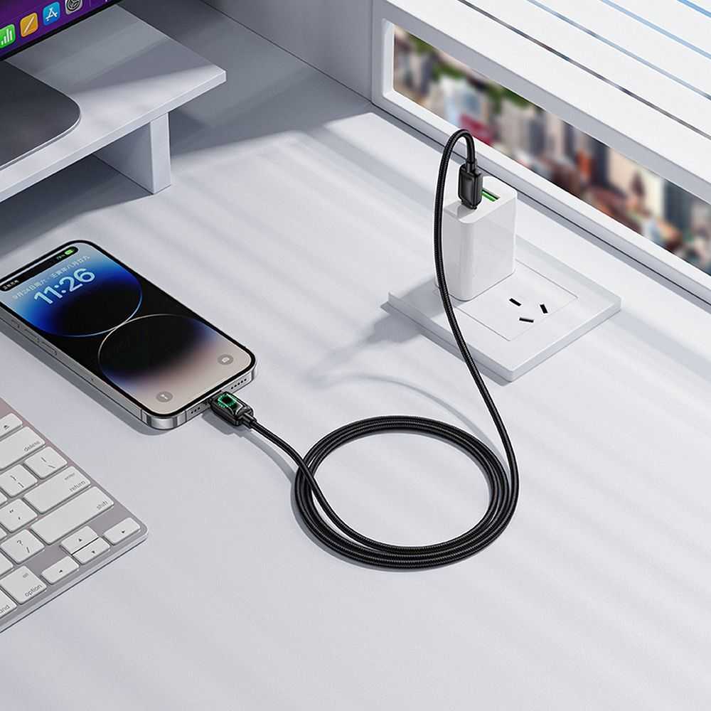 Laidas su LCD ekranu USB C į USB C Hoco 3A 60W 1,2 m U146 juodas