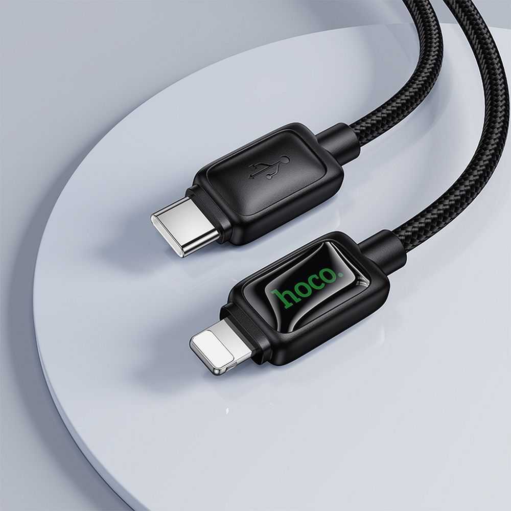 Laidas su LCD ekranu USB C į USB C Hoco 3A 60W 1,2 m U146 juodas