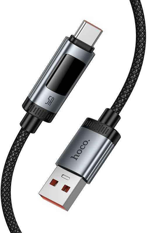 Duomenų kabelis su skaitmeniniu ekranu USB C į USB C Hoco PD 6A 240W 1,2 m U148 juodas