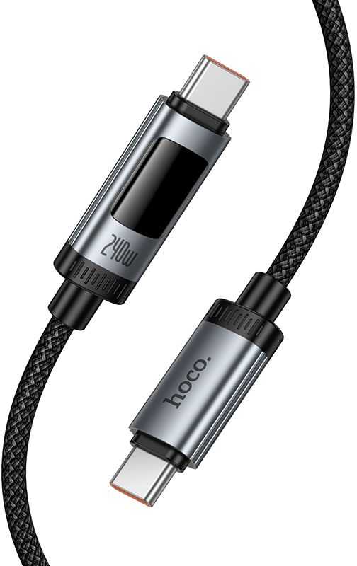 Duomenų kabelis su skaitmeniniu ekranu USB A į USB C Hoco PD 6A 100W 1,2 m U148 juodas
