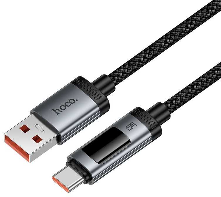 Duomenų kabelis su skaitmeniniu ekranu USB C į USB C Hoco PD 6A 240W 1,2 m U148 juodas