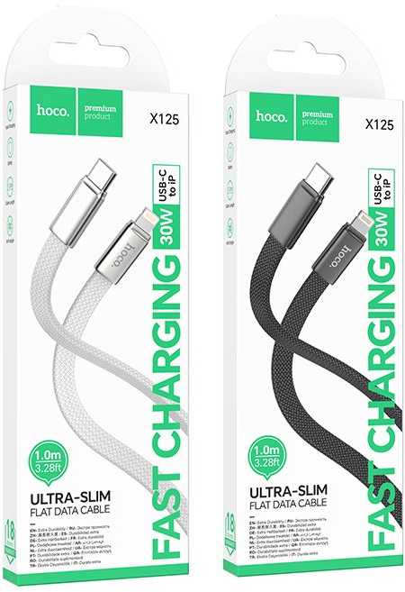 Flat Cable USB C to Lightning Hoco PD 30W 1 m X125 baltas
