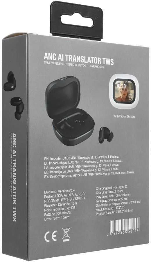 Ausinės Toti TWS AI Translator ST25, Juodas