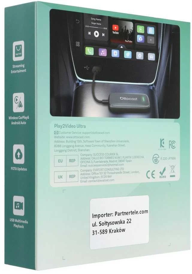 Belaidis automobilinis adapteris OTTOCAST Play2Video CA515-T juodas