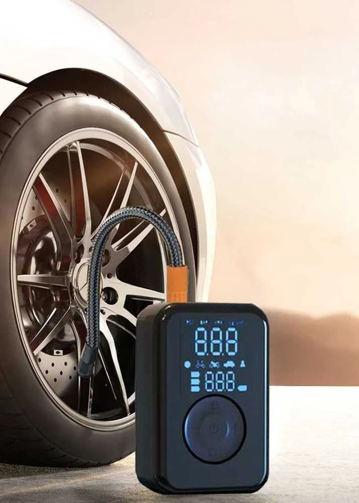 PATONA elektrinis siurblys automobilių padangoms, dviračių padangoms, čiužiniams, kamuoliams 10,3 baro / 150 PSI su išorine baterija ir LED apšvietimu