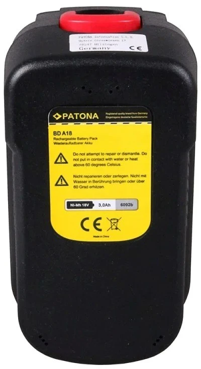 Juodas & Decker PATONA Replacement battery Juodas & Decker 244760-00, A1718, A18, 18 V 3000 mAh Ni-MH Juodas