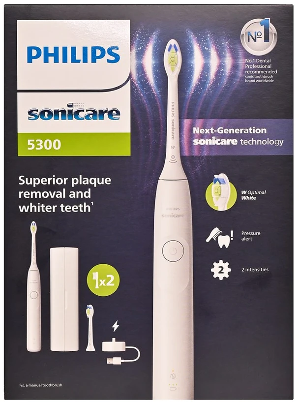 Dantų šepetėlis Elektrinė Šepetėlis - Philips Sonicare 5300 Series HX7108/03, 2 Greičio Nustatymai, Spaudimo Jutiklis, Balta