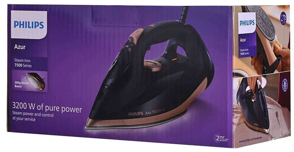 Philips | DST7510/80 | Garų lygintuvas | 3200 W | Vanduo tank capacity 300 ml | Continuous steam 55 g/min | Steam boost performance 260 g/min | Mėlyna/Gold