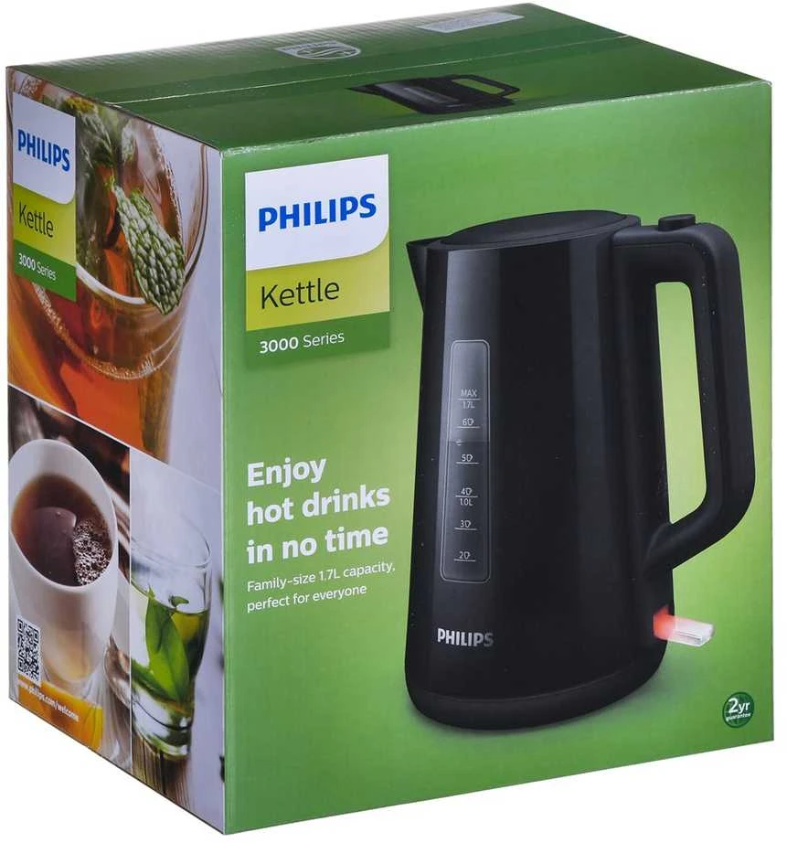 Philips Series 3000 Virdulys – 1,7 litro, šeimai skirtas dydis, juodas (HD9318/20)