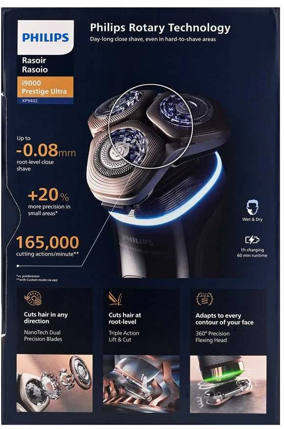 „Philips i9000 Prestige Ultra XP9402/31“ elektrinis skustuvas drėgnam ir sausam skutimui su „SkinIQ Pro“