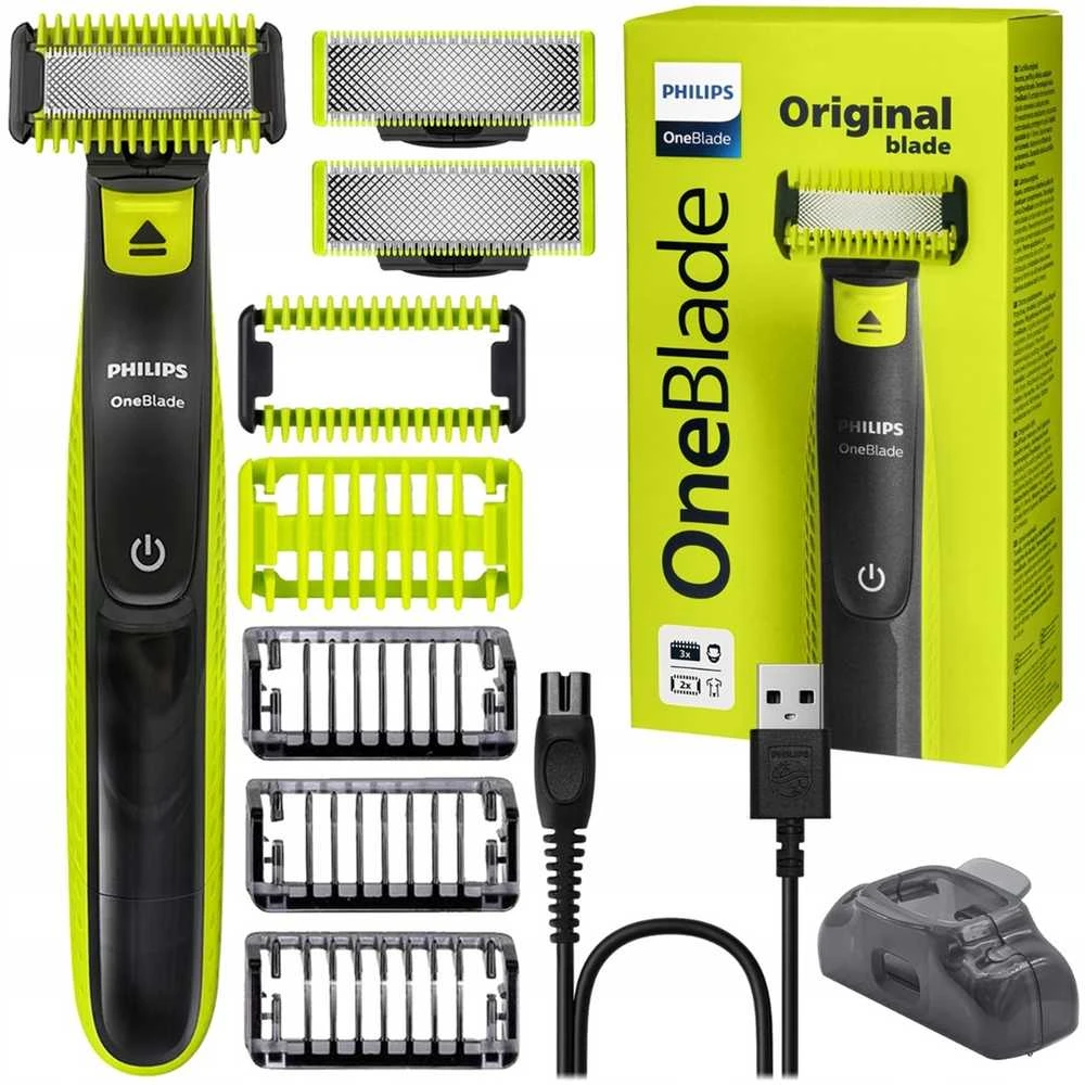 Barzdaskutė „Philips Norelco OneBlade QP2824/10“ vyriškas skustuvas su tinklelio formos skustuvu, žalsvai žalia spalva