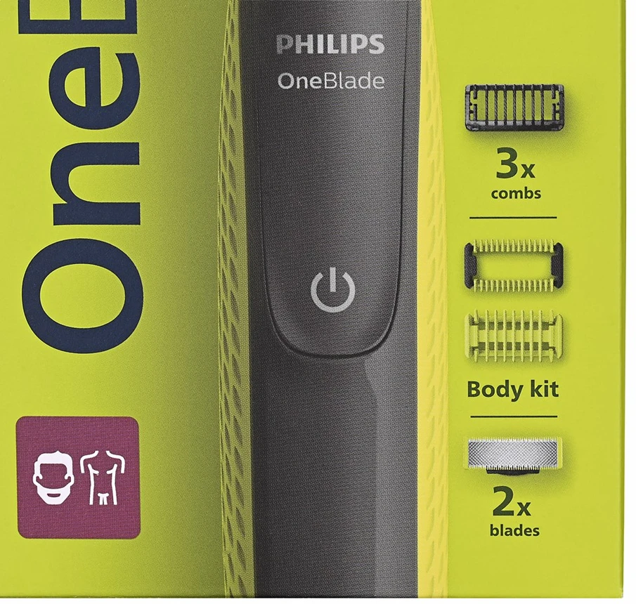 Barzdaskutė „Philips Norelco OneBlade QP2824/10“ vyriškas skustuvas su tinklelio formos skustuvu, žalsvai žalia spalva