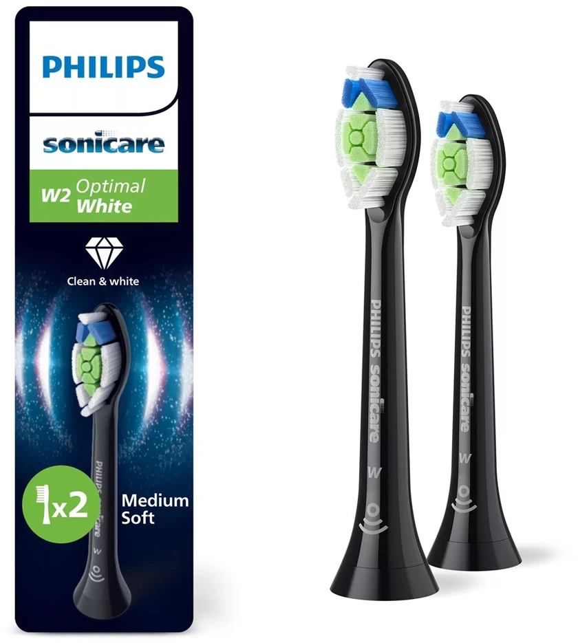 2 dalių šepetėlių galvučių pakuotė Philips Sonicare Optimal White, Juodos spalvos HX6062/88