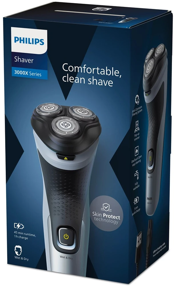 Barzdaskutė Philips X3063/00 men's shaver Rotation shaver Trimmer Juodas, Mėlyna