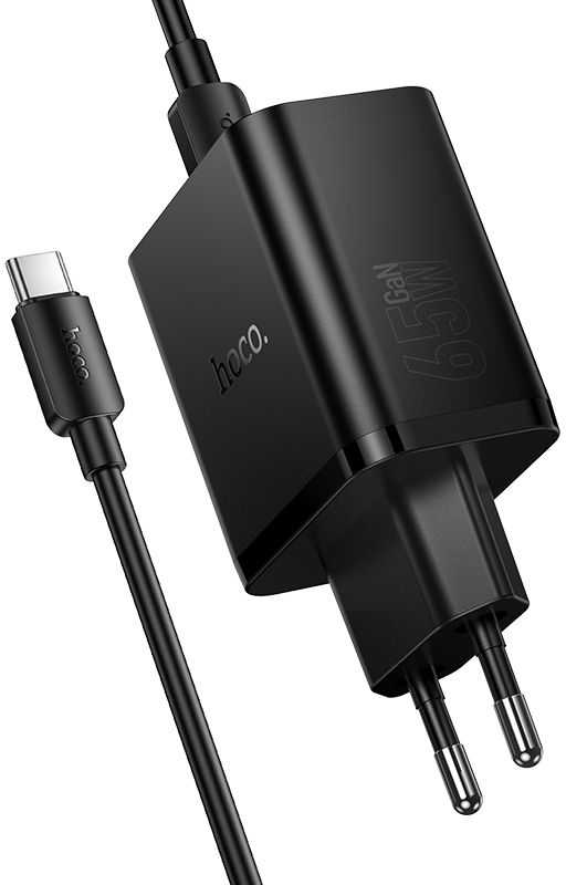 Telefono įkroviklis Hoco 2x USB C + USB A QC3.0 PD 3A 65W + duomenų kabelis USB C į USB C N75 juodas
