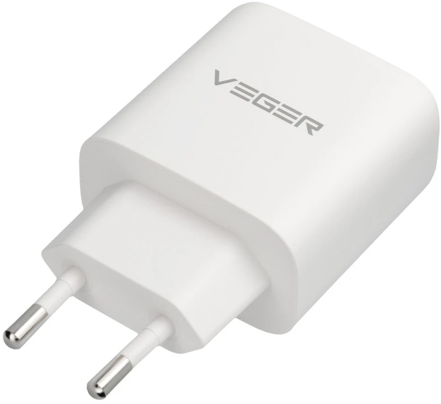 Telefono įkroviklis VEGER USB A + Typ C PD QC3.0 3,25A 65W + laidas USB C į USB C TR67 baltas