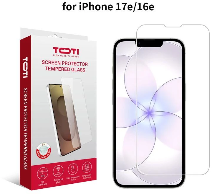 TOTI grūdinto stiklo 2D ekrano apsauga, skirta iPhone 16e/17e.