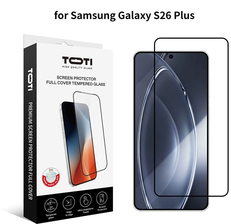 TOTI PREMIUM grūdinto stiklo 2.5D ekrano apsauga, skirta „Samsung Galaxy S26 Plus“ telefonui.