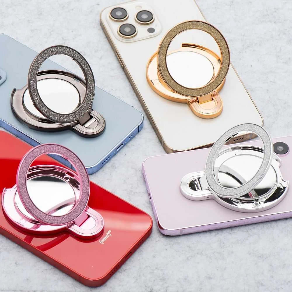 OEM telefono stovas CIRCLE MIRROR - priklijuojamas - sidabrinis