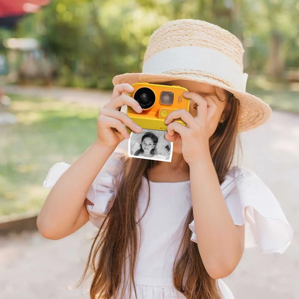 Picocici skaitmeninis fotoaparatas vaikams su spaustuvu K27 geltonas