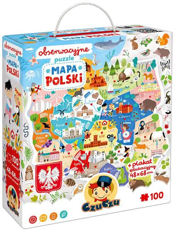 CzuCzu stebėjimo dėlionė Lenkijos žemėlapis 100 vienetų 5+ plakatas ZA5561