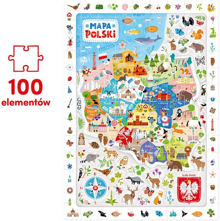 CzuCzu stebėjimo dėlionė Lenkijos žemėlapis 100 vienetų 5+ plakatas ZA5561