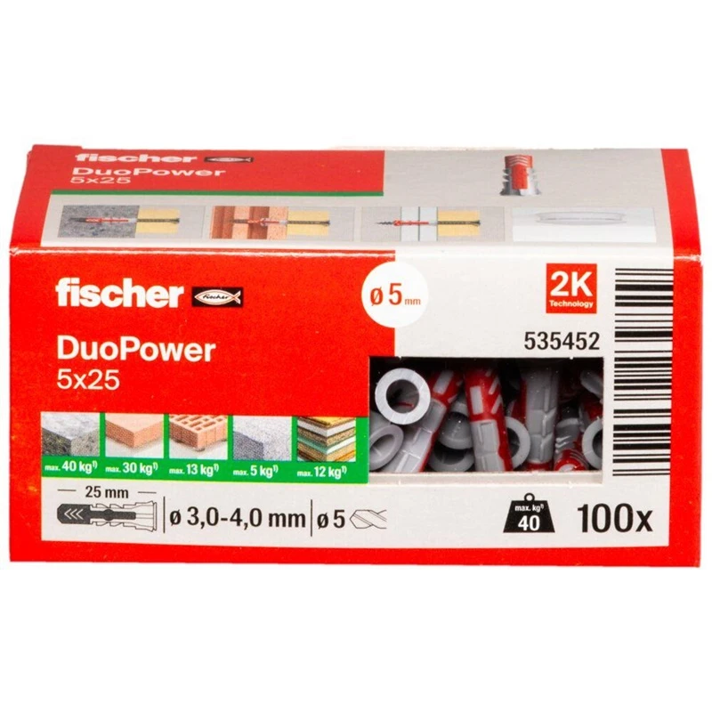 Kaištis Fischer DuoPower, 25 mm x 5 mm, 100 vnt.