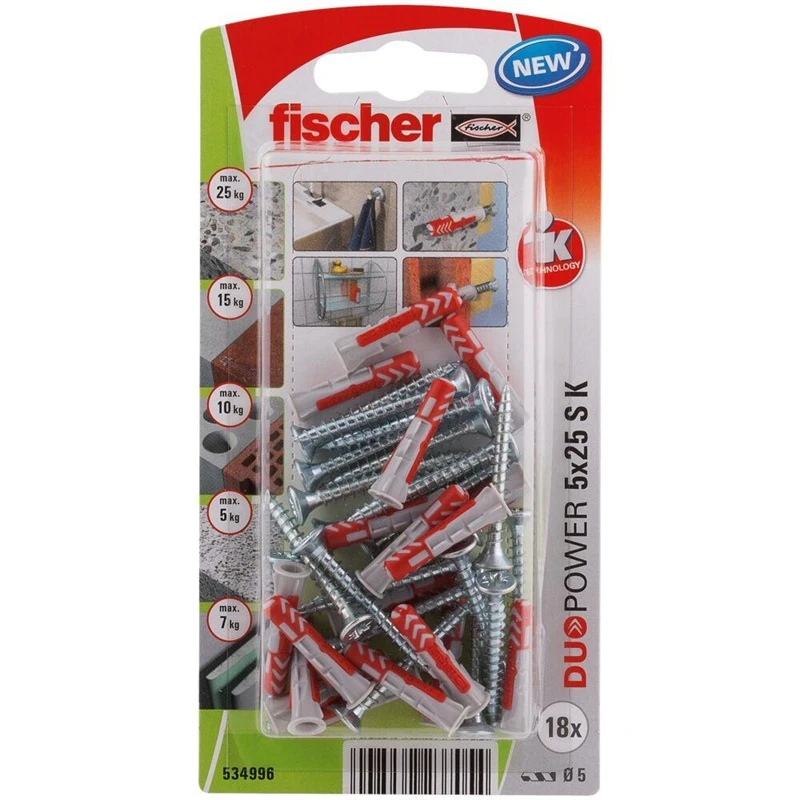 Kaištis Fischer DuoPower, 25 mm x 5 mm, 18 vnt.