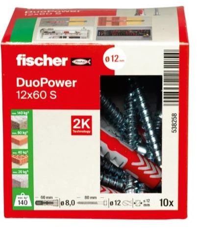 Grąžtas Kaištis Fischer DuoPower, 60 mm x 12 mm, 10 vnt.