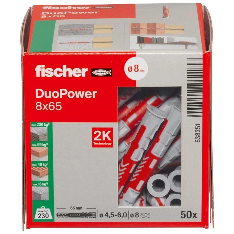 Kaištis Fischer DuoPower, 65 mm x 8 mm, 50 vnt.