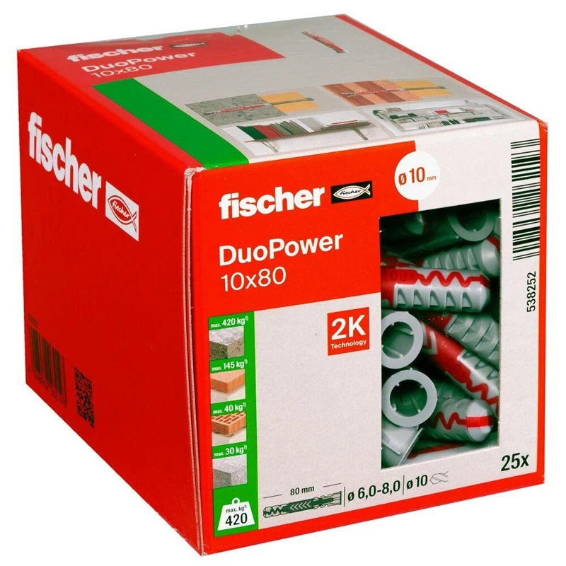 Kaištis Fischer DuoPower, 80 mm x 10 mm, 25 vnt.