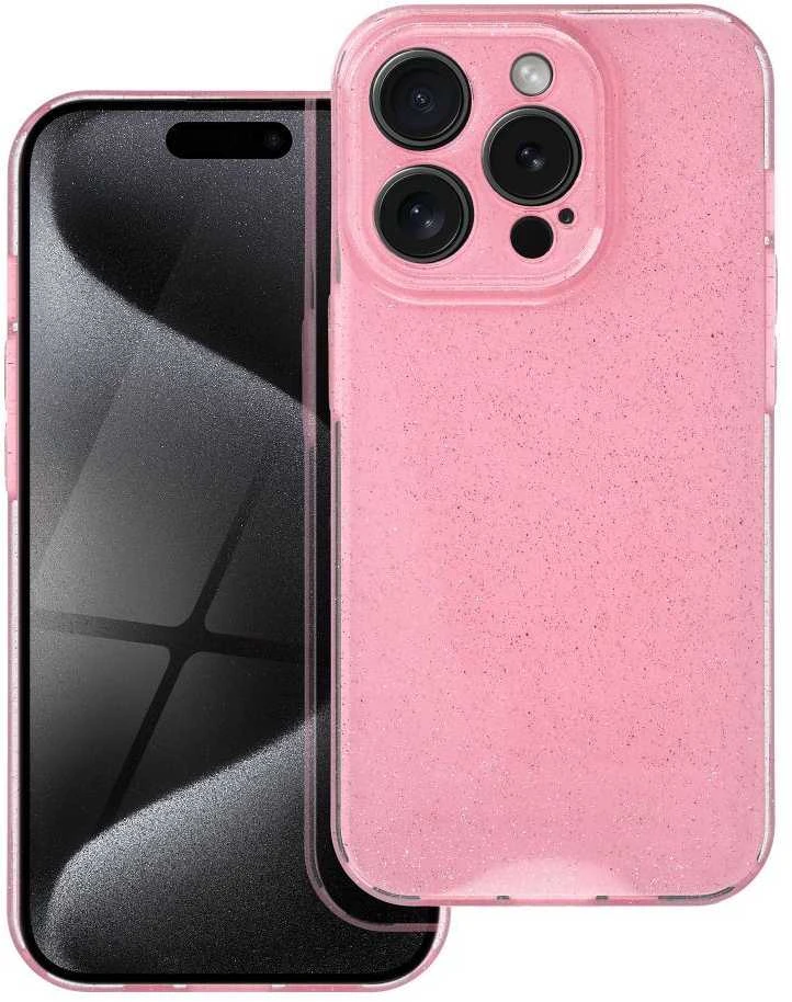 OEM dėklas, skirtas iPhone 15 PRO, skaidrus, 2 mm, mirksinčios rožinės spalvos
