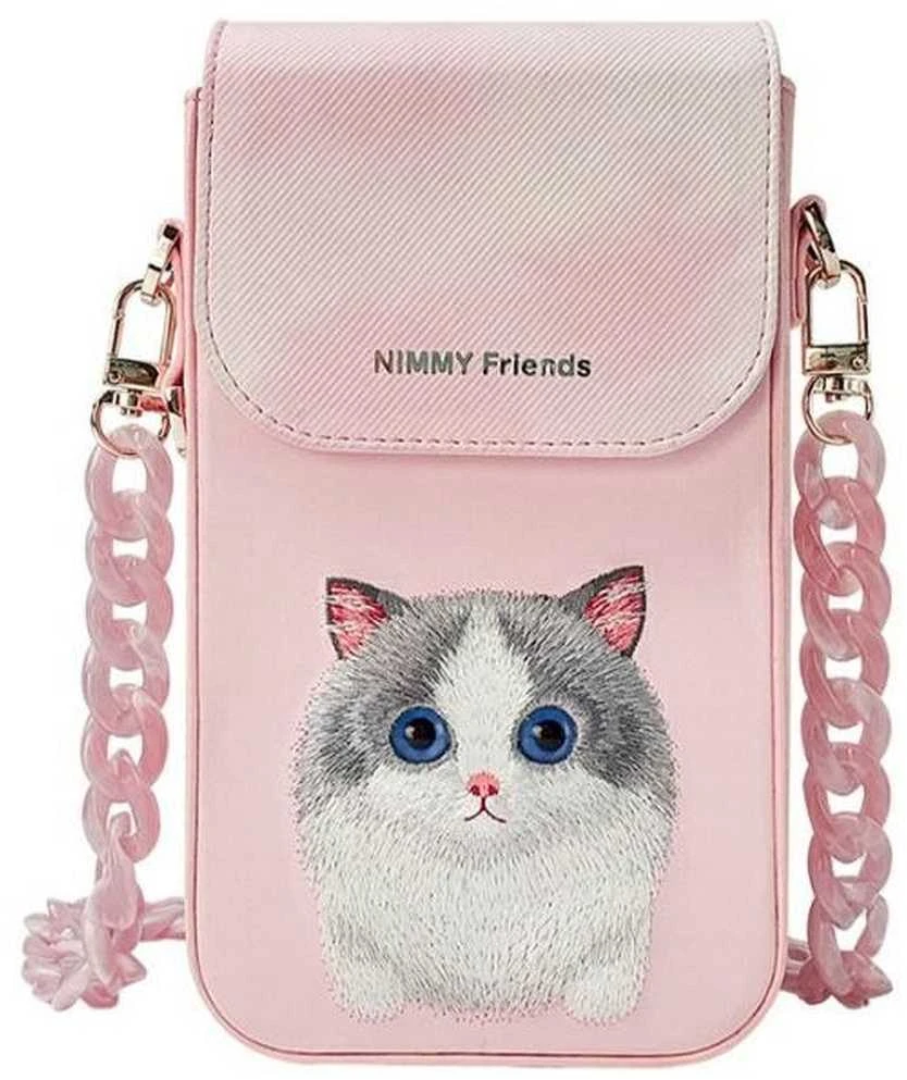 Nimmy 3in1 Set phone bag + wallet + locator case rožinės spalvos Big Eyed Pet 2.0 Cat
