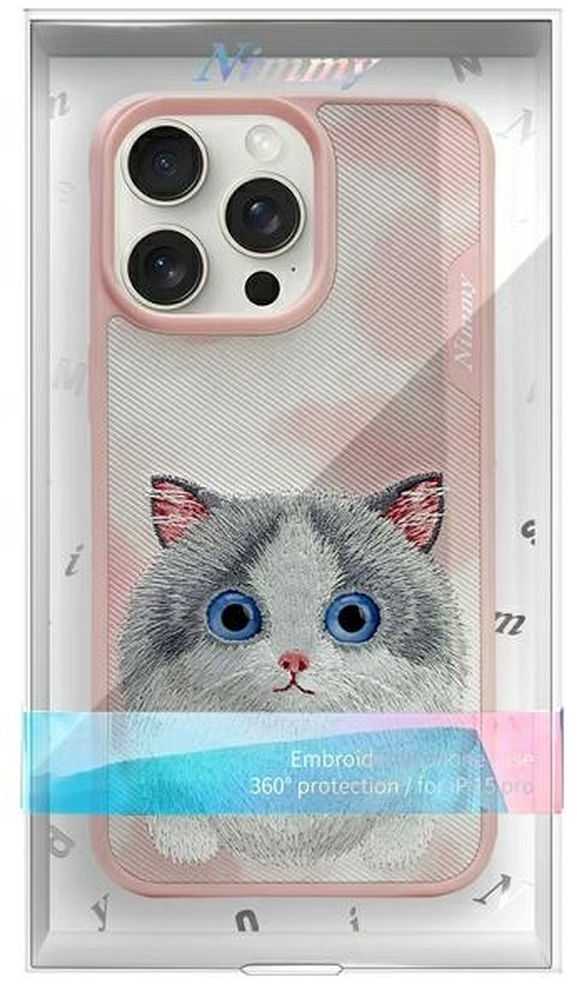 Nimmy Apple iPhone 15 Pro 6.1" dėklas telefonui rožinės spalvos Big Eyed Pet 2.0 Cat