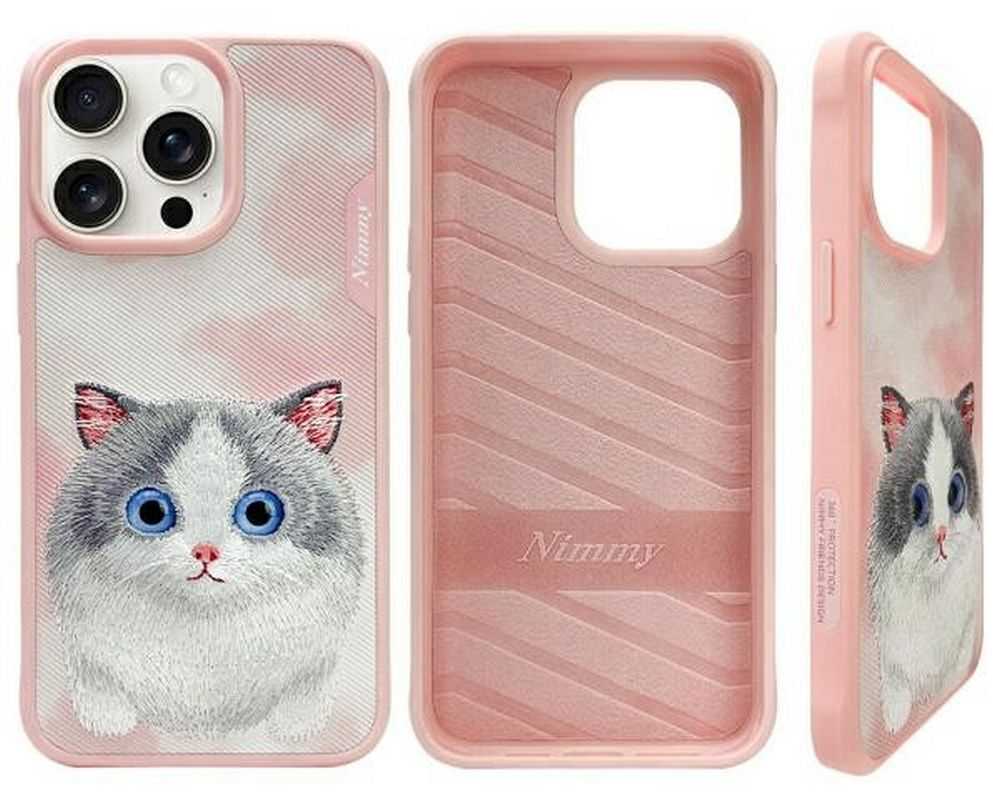 Nimmy Apple iPhone 15 Pro 6.1" dėklas telefonui rožinės spalvos Big Eyed Pet 2.0 Cat