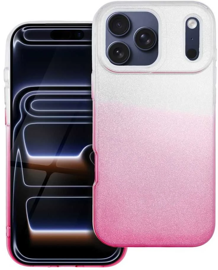 OEM dėklas, skirtas iPhone 17 Pro Max / 18 Pro Max (žemas kameros kraštas), blizgantis permatomas rožinis