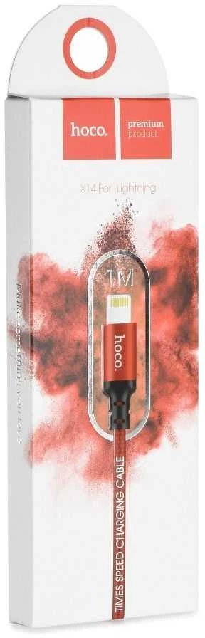USB kabelis Hoco X14 Lightning, raudonas-juodas 1.0m