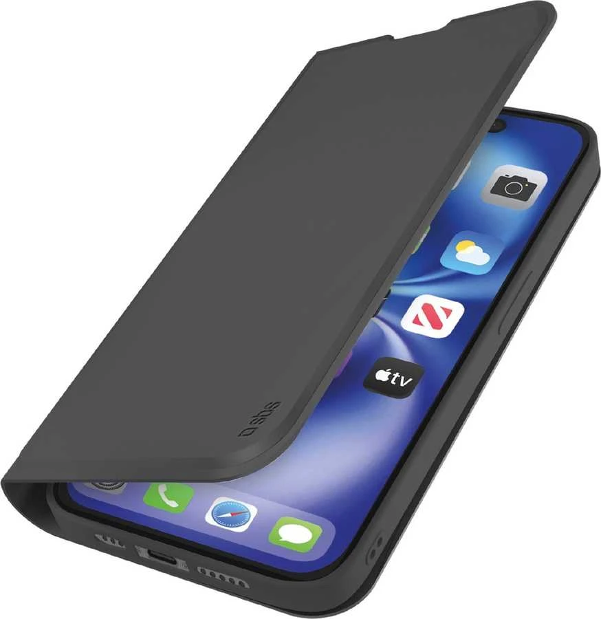 Apple SBS dėklas „Wallet Smooth“, skirtas iPhone 16e / 17e, su atlenkimu - Juodas