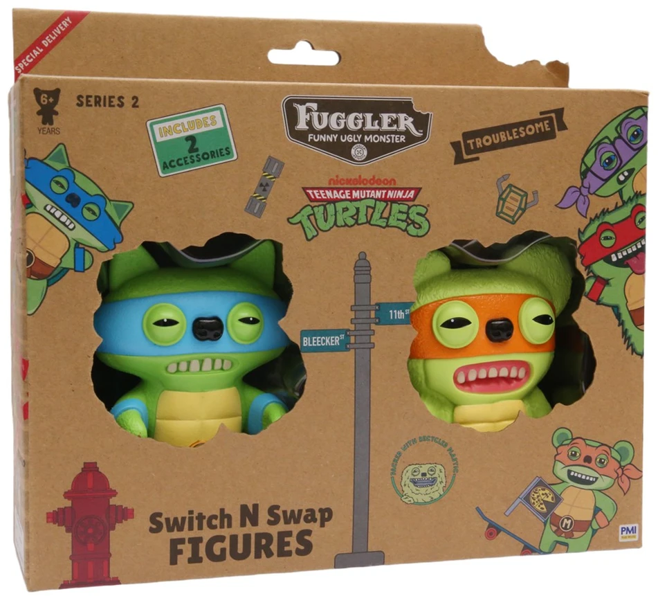 Pmi Kids World FUGGLER S2 SWAP & STYLE FIGURES - 2 PACK (LEONARDO & MICHELANGELO)