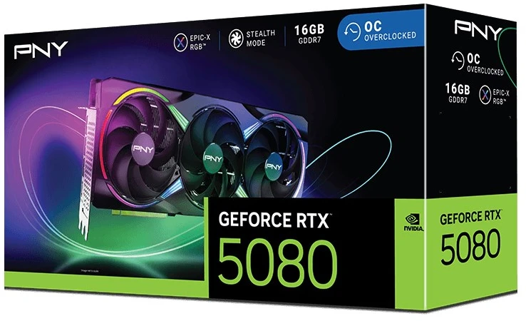 Vaizdo plokštė PNY GeForce RTX 5080 ARGB EPIC-X RGB™ trigubas ventiliatorius 16 GB OC DLSS 4