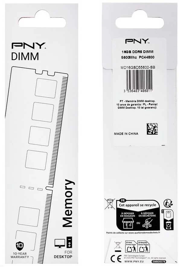 RAM Pny Technologies PNY Performance DDR5 5600MHz 16G atminties modulis 16 GB 1 x 16 GB 288 kontaktų DIMM