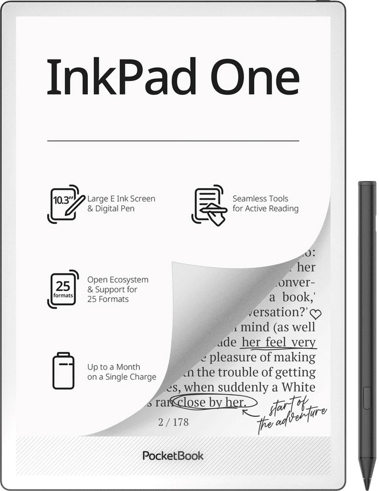 PocketBook InkPad One 1030 10.3" E-ink Mobius 32GB Wi-Fi E-reader – Matte Juodas