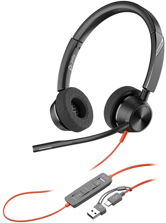 HP Poly Blackwire 3320 laidinės stereo ausinės su USB-C į USB-A adapteriu (8X219AA)