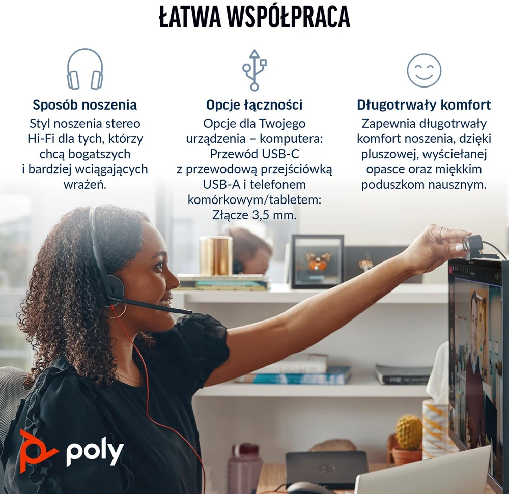 „Hewlett Packard“ (HP) „HP Poly Blackwire 3325“ stereofoninis „Microsoft Teams“ sertifikuotas USB-C Ausinės +3,5 mm kištukas + USB-C/A adapteris