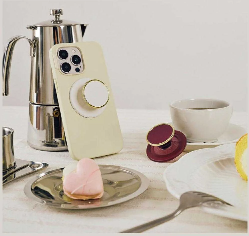 Laikiklis ir stovas telefonui „Popsockets Round Luxe Coconut Creme Enamel MagSafe“ smėlio spalvos 8