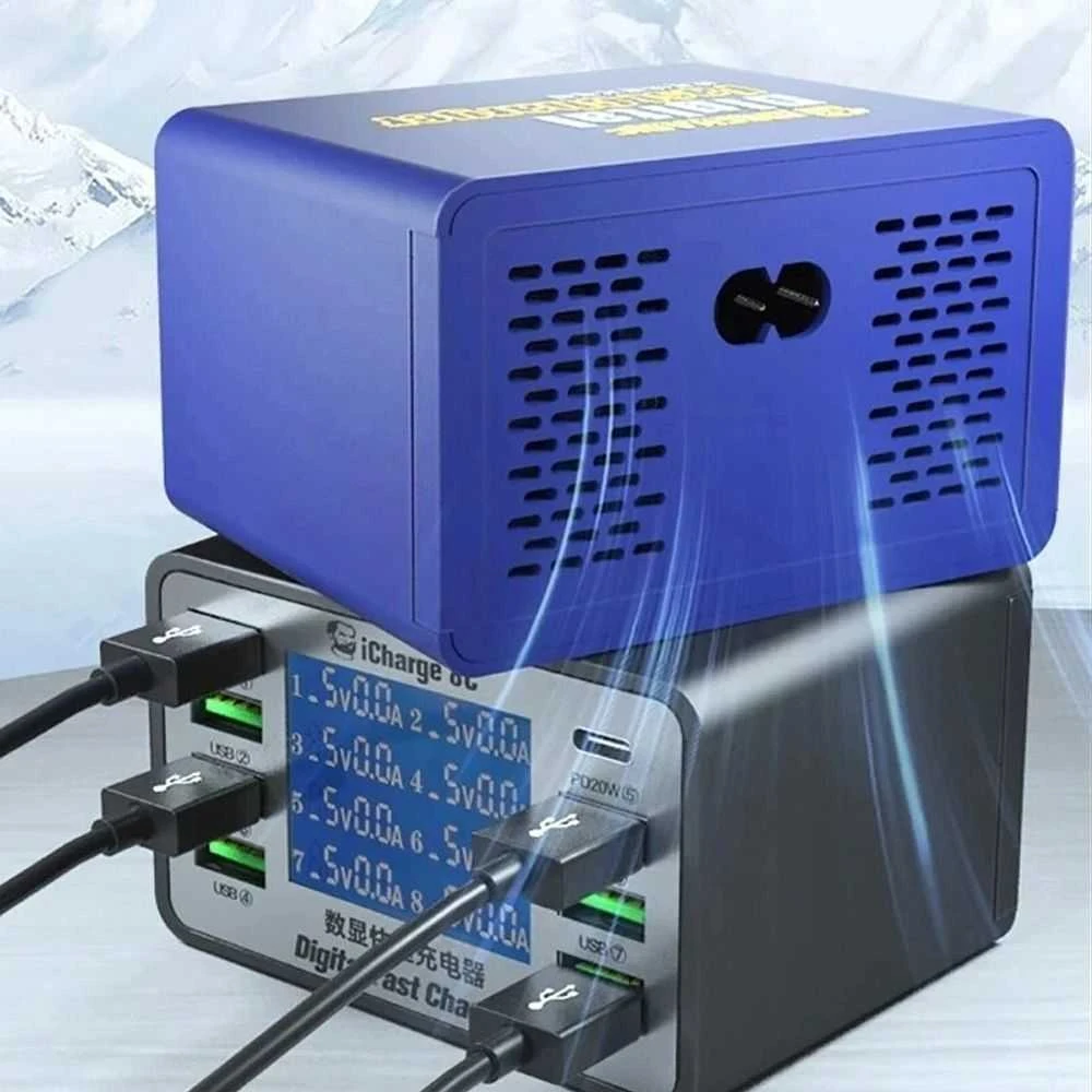 Mechanic MECHANIKOS „iCharge 8C“ 8 prievadų nuolatinės srovės maitinimo šaltinis PD QC3.0
