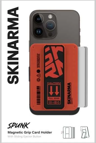 Dėklas Wallet Skinarma Mirage Spunk Magnetic Grip Stand oranžinės spalvos
