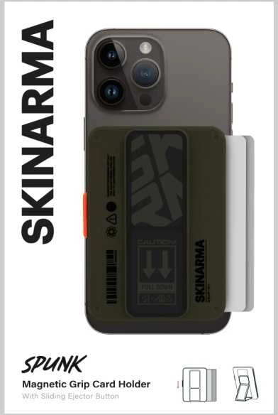 Dėklas Wallet Skinarma Mirage Spunk Magnetic Grip Stand žalios spalvos