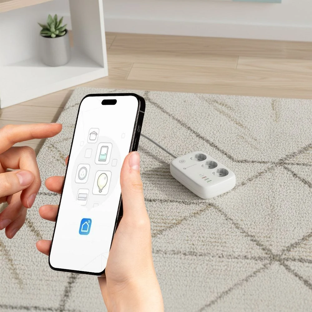 Power strip Forcell F-Energy 3 sockets + USB C 30W + 3 x USB A QC3.0 PD + WiFi Tuya, SmartLife, Alexa 10A 2500W VT-PS03 baltas